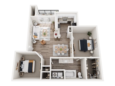 Floor plan for 2 beds, 1 bath, 943 sqft